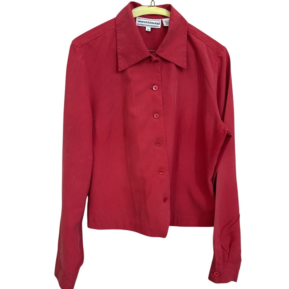 Westbound Womens Red 100% Silk Long Sleeve Button Down Blouse Size M